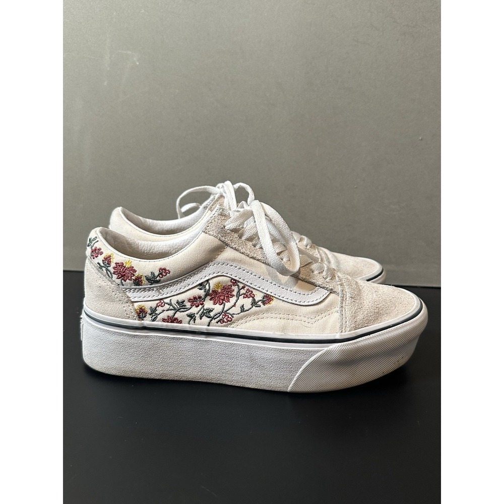 Vans Cream White Floral Platform Old Skool Sneakers - Picture 3 of 12